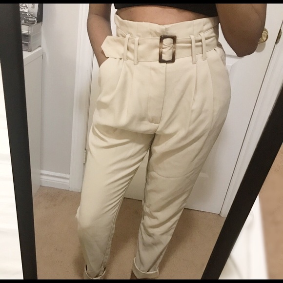 Cream High-Rise Tapered Trousers - Picture 2 of 3